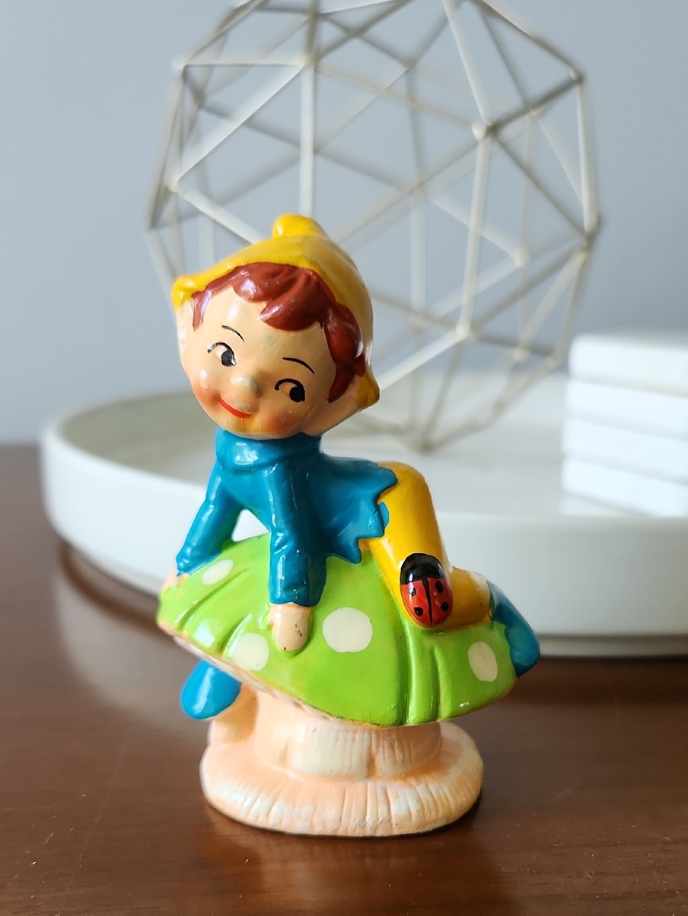 Vintage kitschy ceramic figurine pixie elf mushroom
